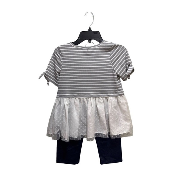 Pippa And Julie Silver Striped Tulle Shirt and Blue Jegging Set Size 6 - Picture 2 of 7